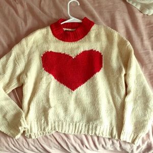 Cream Heart Mock Neck Sweater